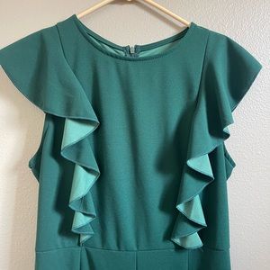 Green jumpsuit, warn once for the holidays.